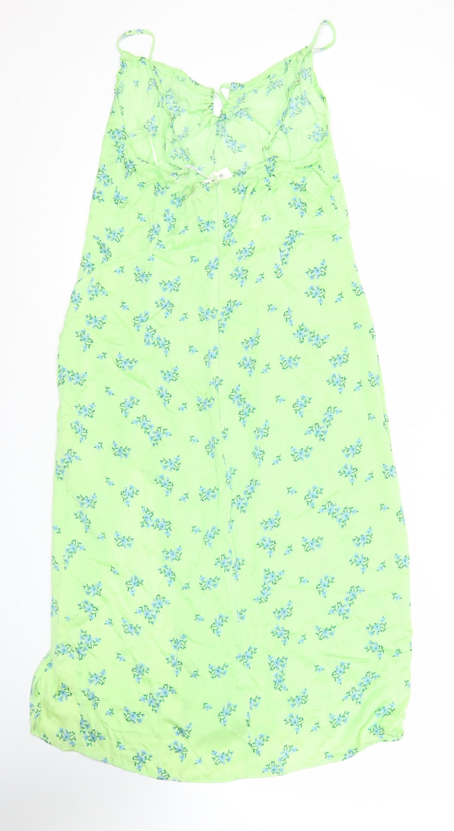 Bershka Womens Green Floral Midi Slip Dress Size M Viscose