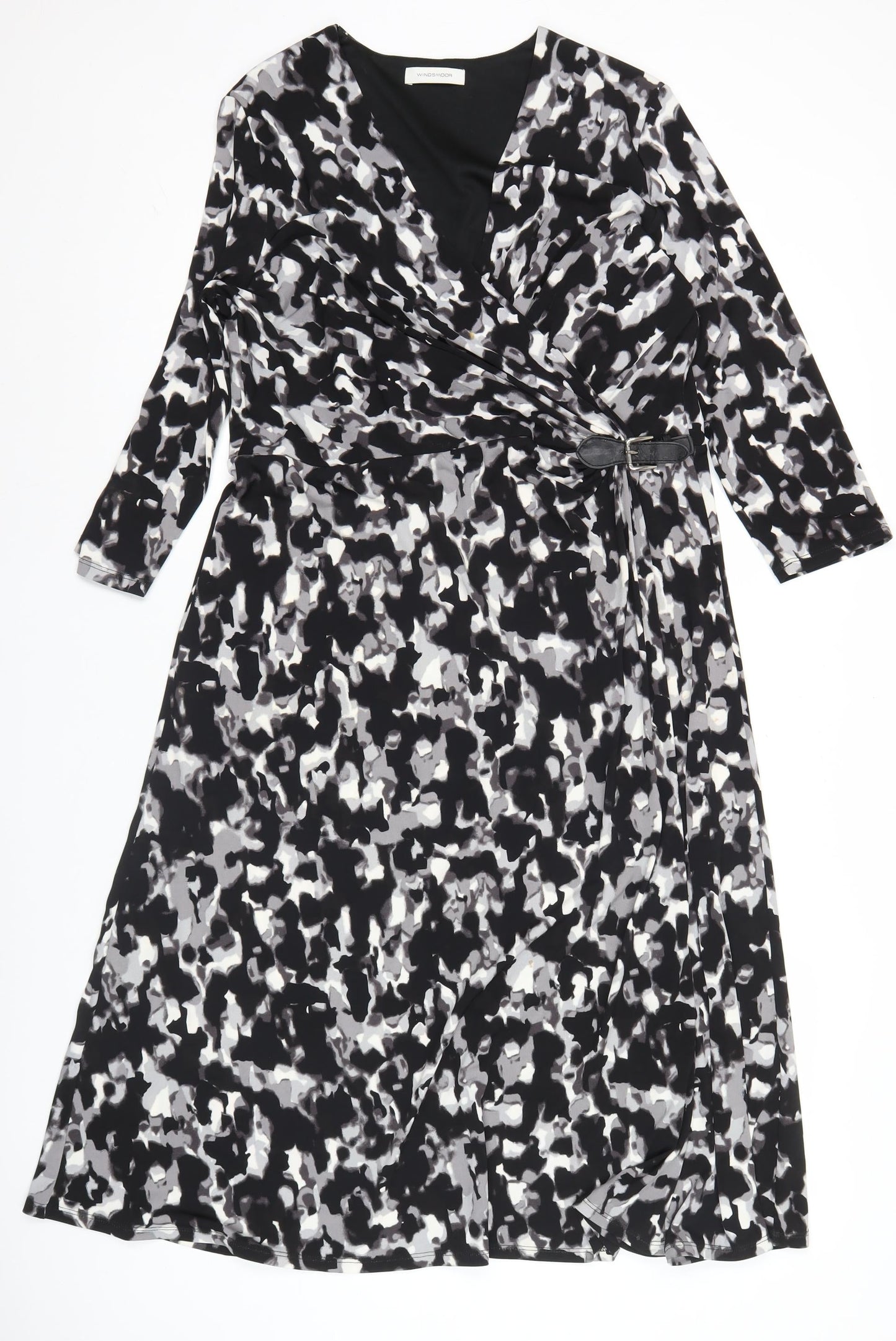 Windsmoor Women’s Black Grey Animal Print Wrap Dress Size 14