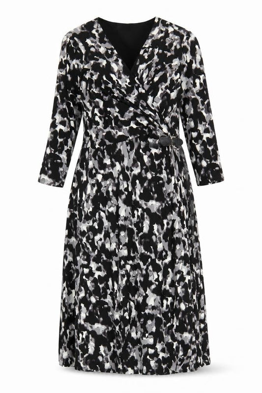 Windsmoor Women’s Black Grey Animal Print Wrap Dress Size 14