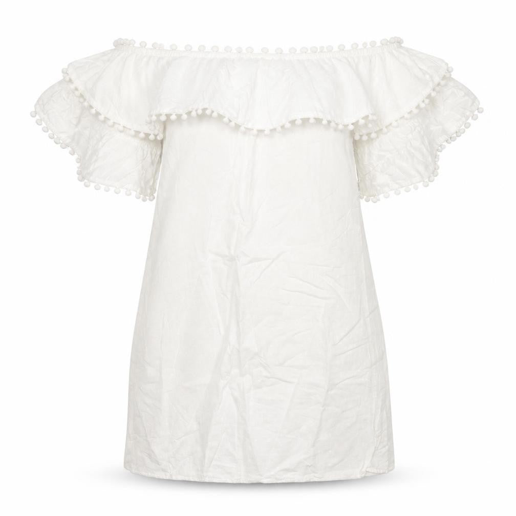 PRETTYLITTLETHING Women’s White Off Shoulder Cotton Shift Dress Size 14