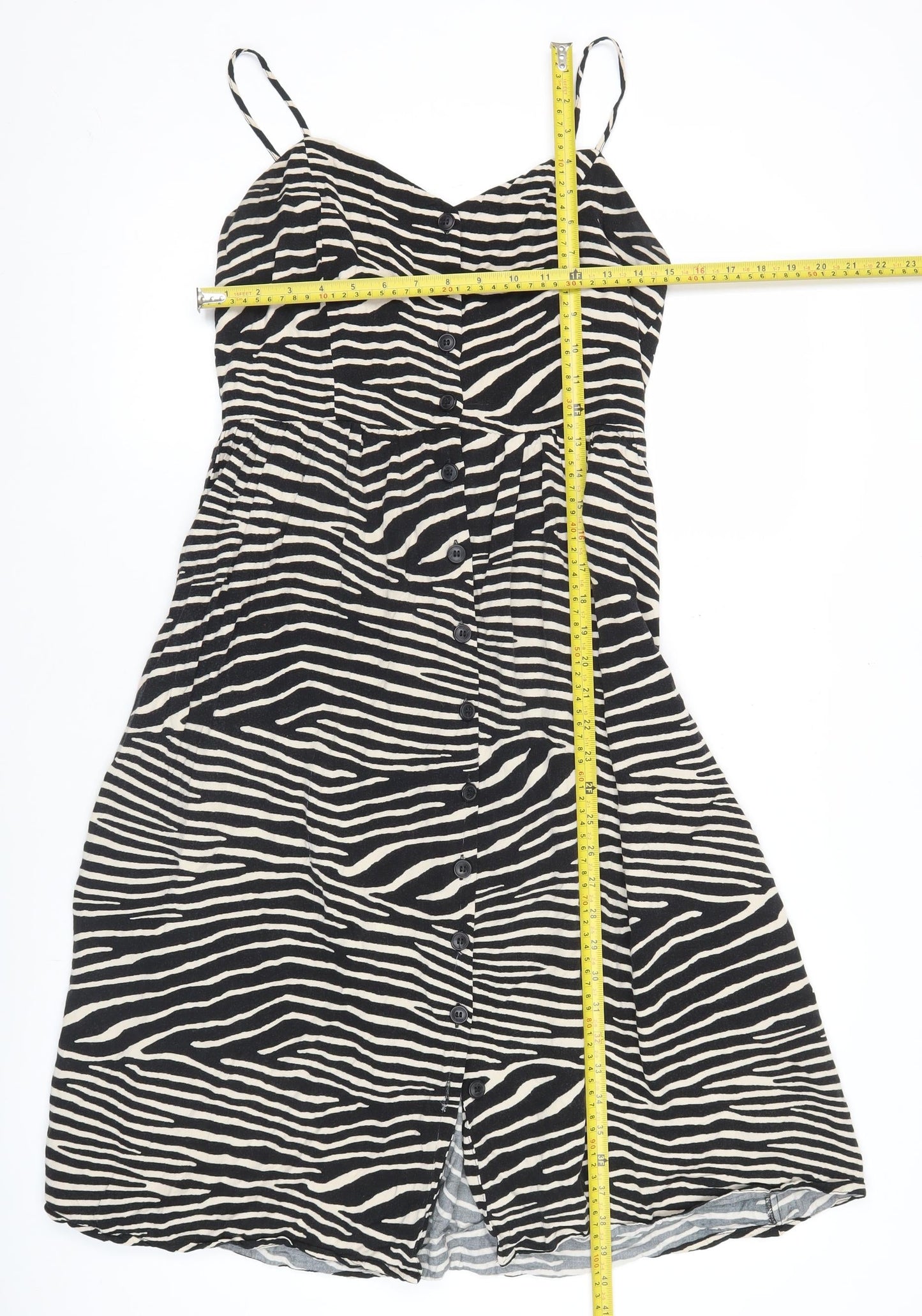 H&M Women Black Zebra Print Viscose Slip Dress UK 12