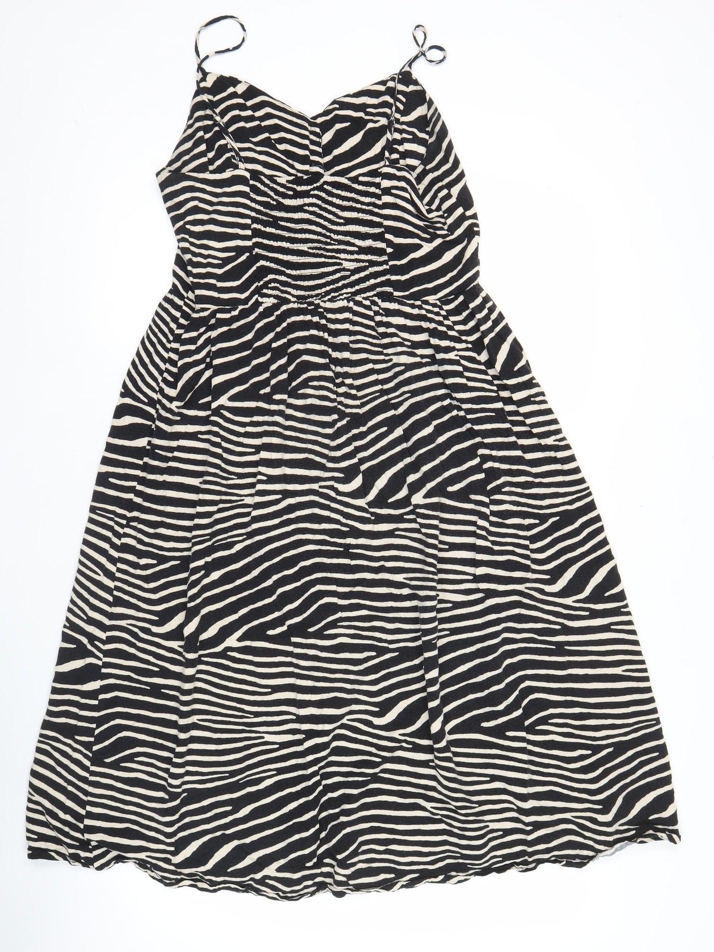 H&M Women Black Zebra Print Viscose Slip Dress UK 12