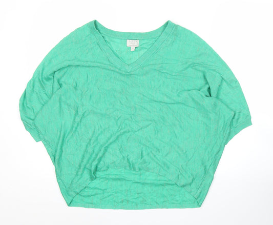 Monsoon Womens Green Linen Blend V-Neck Short Sleeve Pullover Jumper M