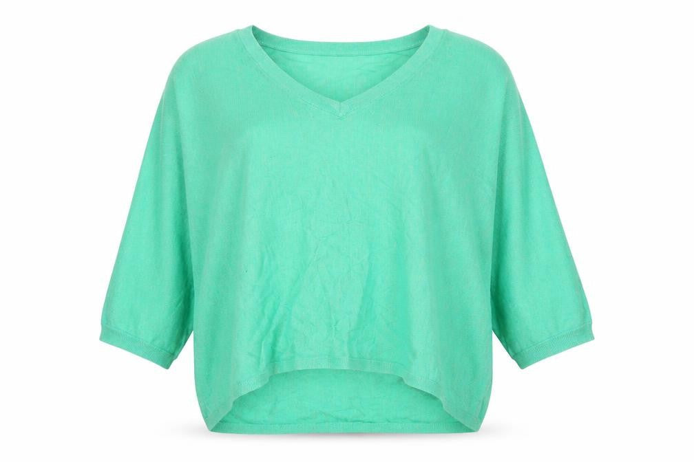 Monsoon Womens Green Linen Blend V-Neck Short Sleeve Pullover Jumper M