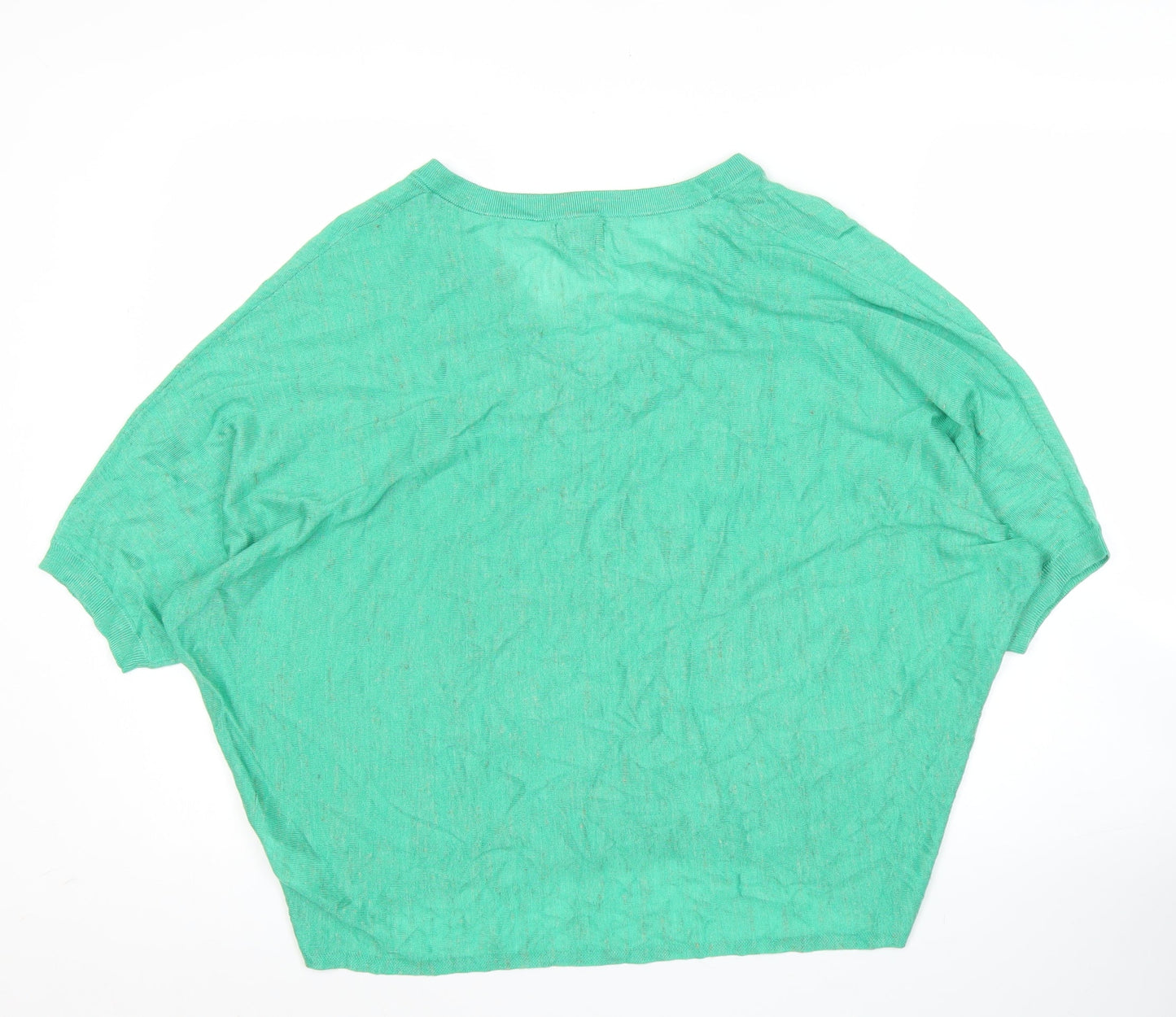 Monsoon Womens Green Linen Blend V-Neck Short Sleeve Pullover Jumper M