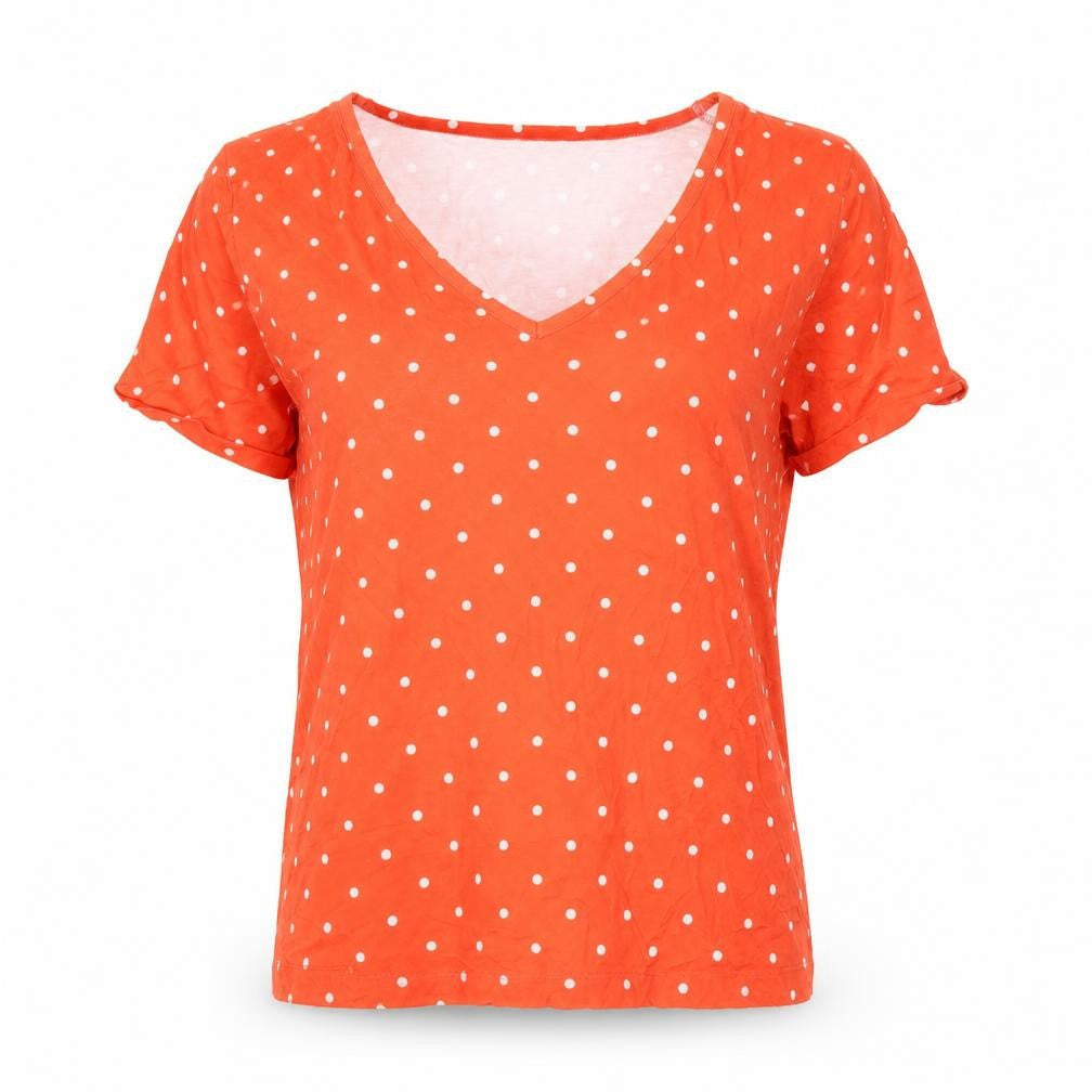Sonsandar Women Red Polka Dot V-Neck T-Shirt Size 12