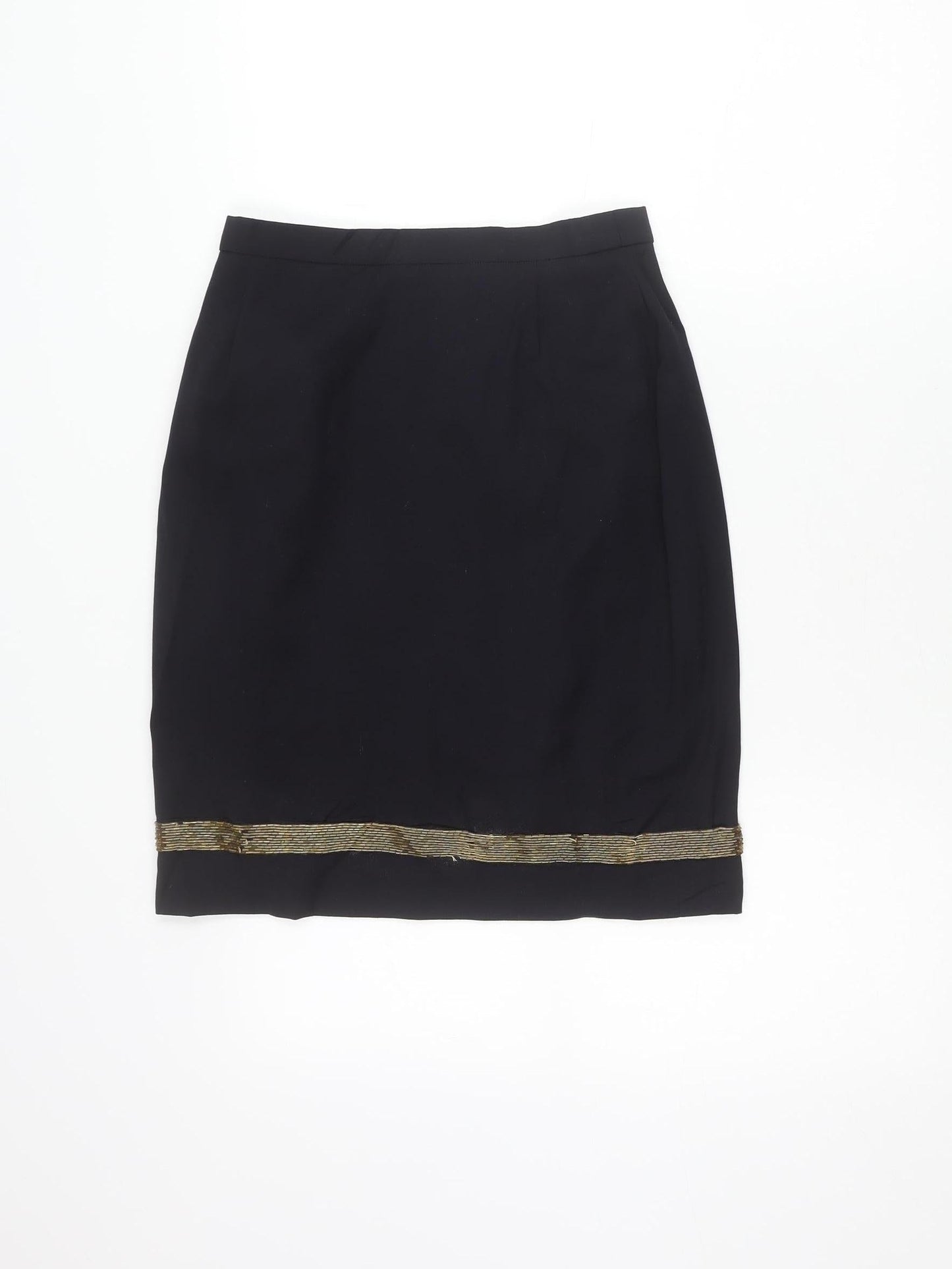 Escada Women’s Black Wool Beaded Pencil Skirt Size 8