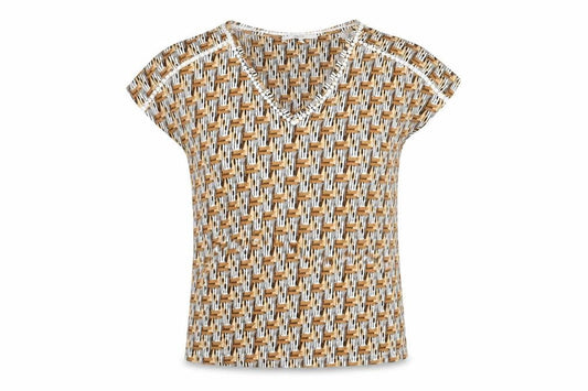 Next Women’s Brown Geometric V-Neck Short Sleeve T-Shirt UK 6
