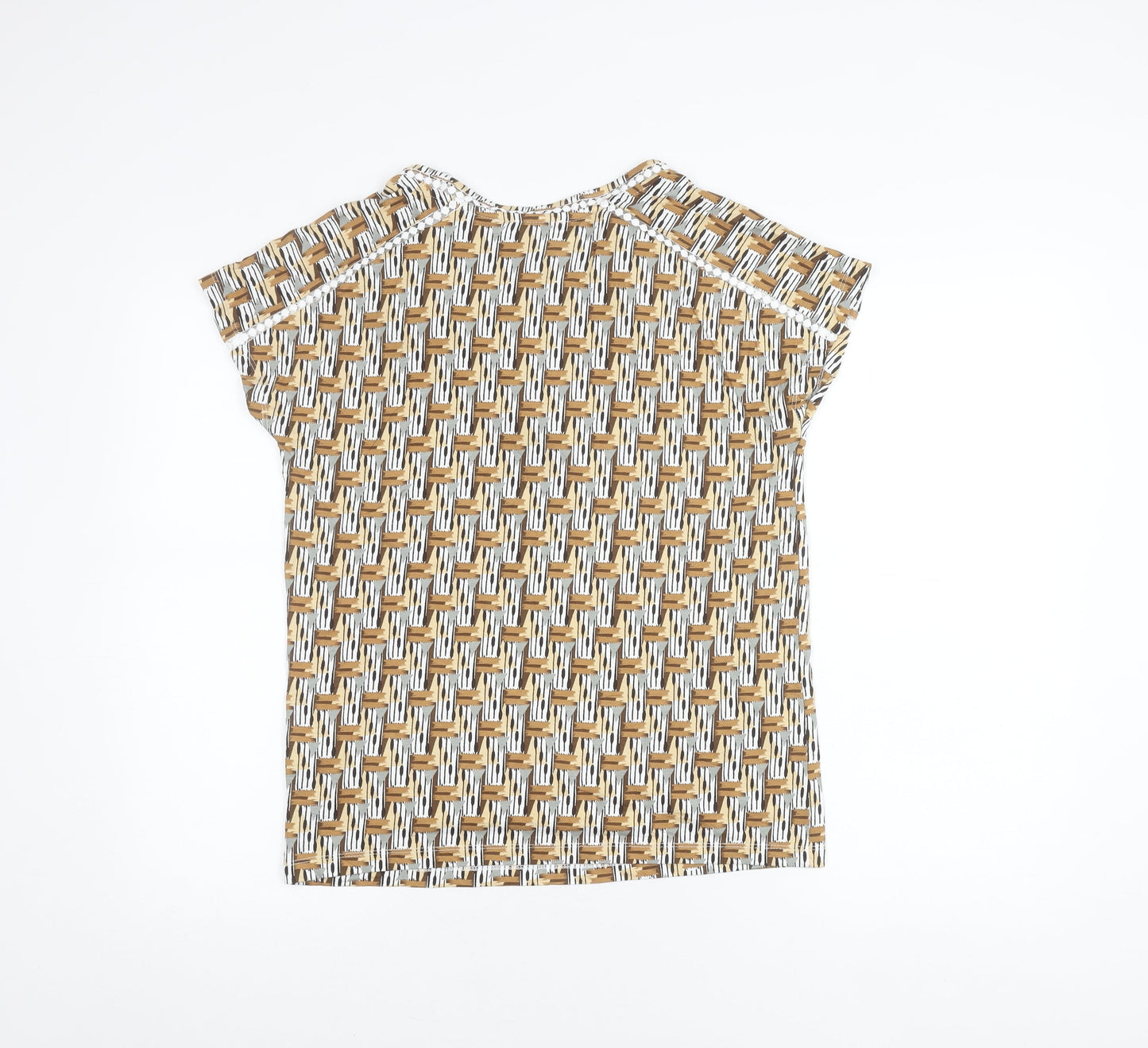 Next Women’s Brown Geometric V-Neck Short Sleeve T-Shirt UK 6