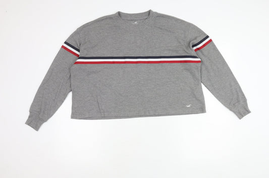 Hollister Women’s Grey Striped Pullover Jumper Size S Crew Neck
