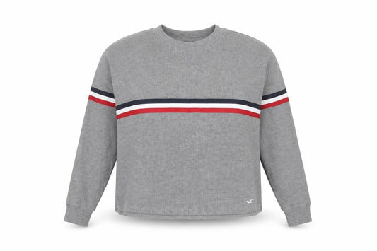 Hollister Women’s Grey Striped Pullover Jumper Size S Crew Neck