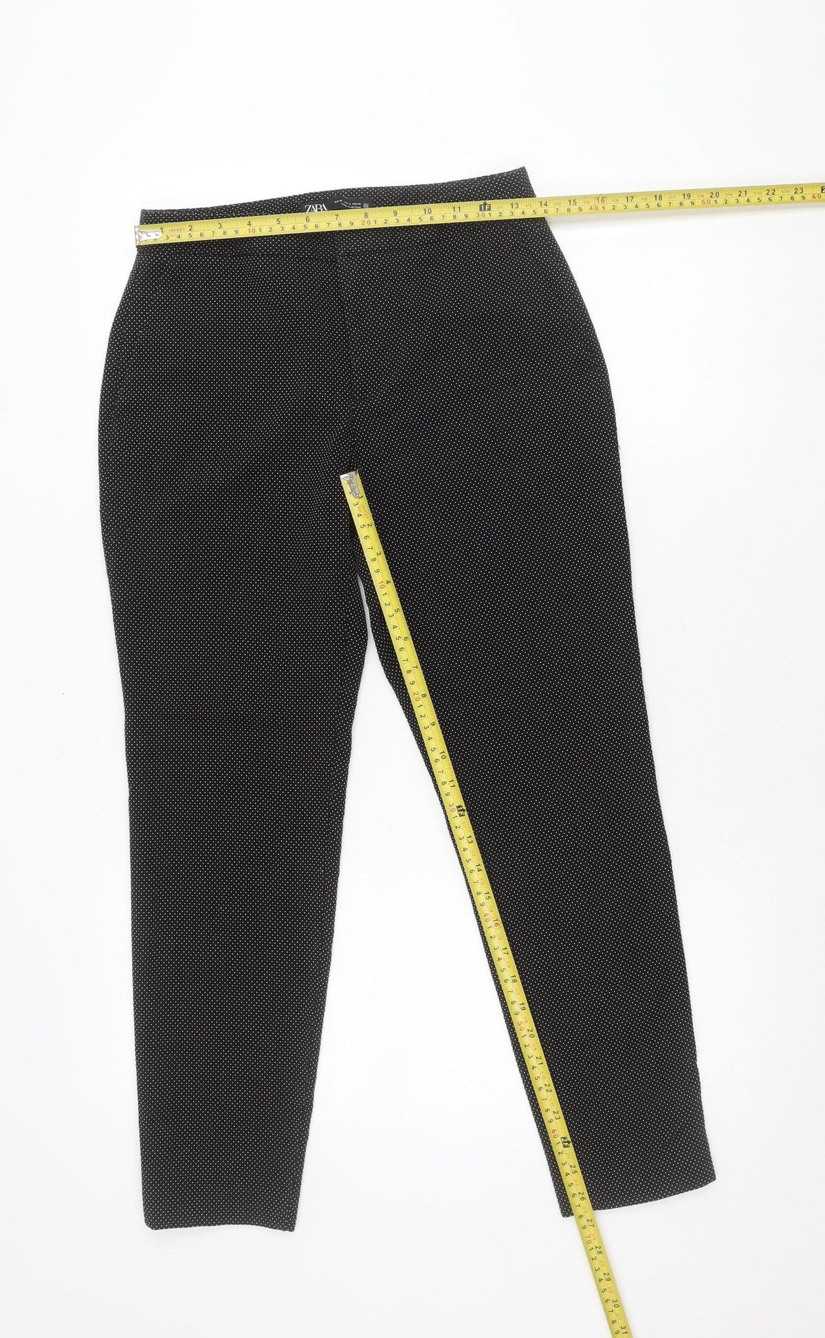 Zara Women Black Polka Dot Slim Tapered Trousers Size 6