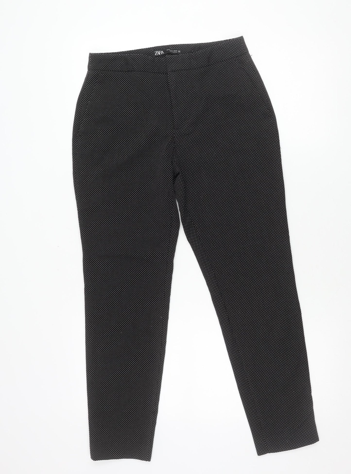 Zara Women Black Polka Dot Slim Tapered Trousers Size 6