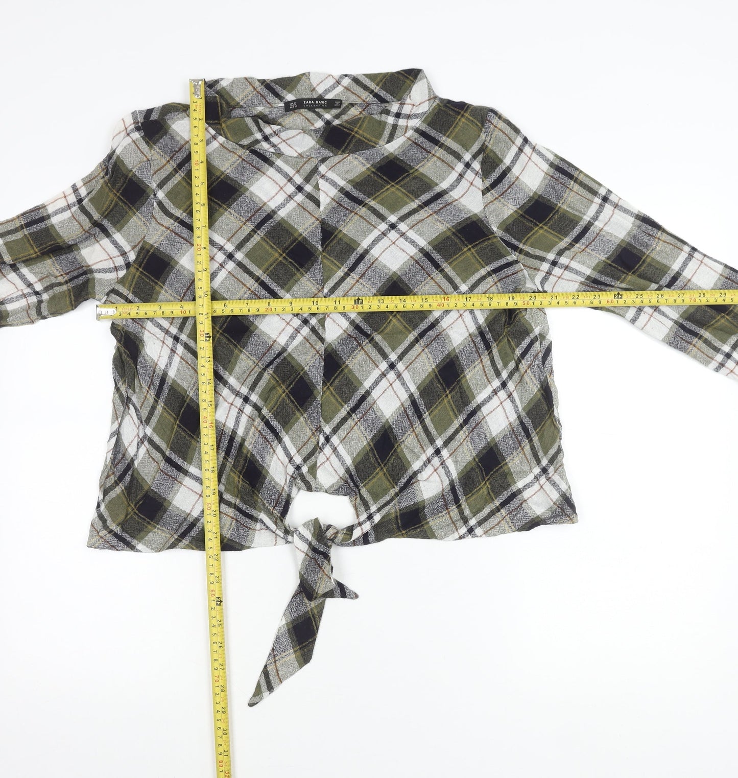 Zara Women’s Multicoloured Plaid Cropped Flannel Shirt XL