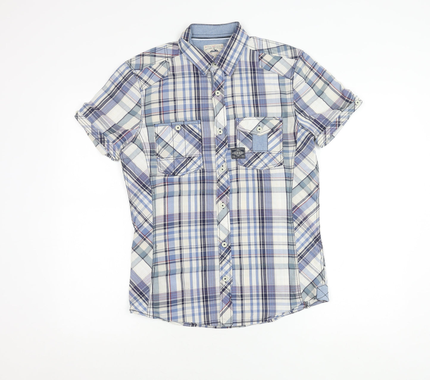 Next Men's Blue Check Short Sleeve Button Up Shirt Size S