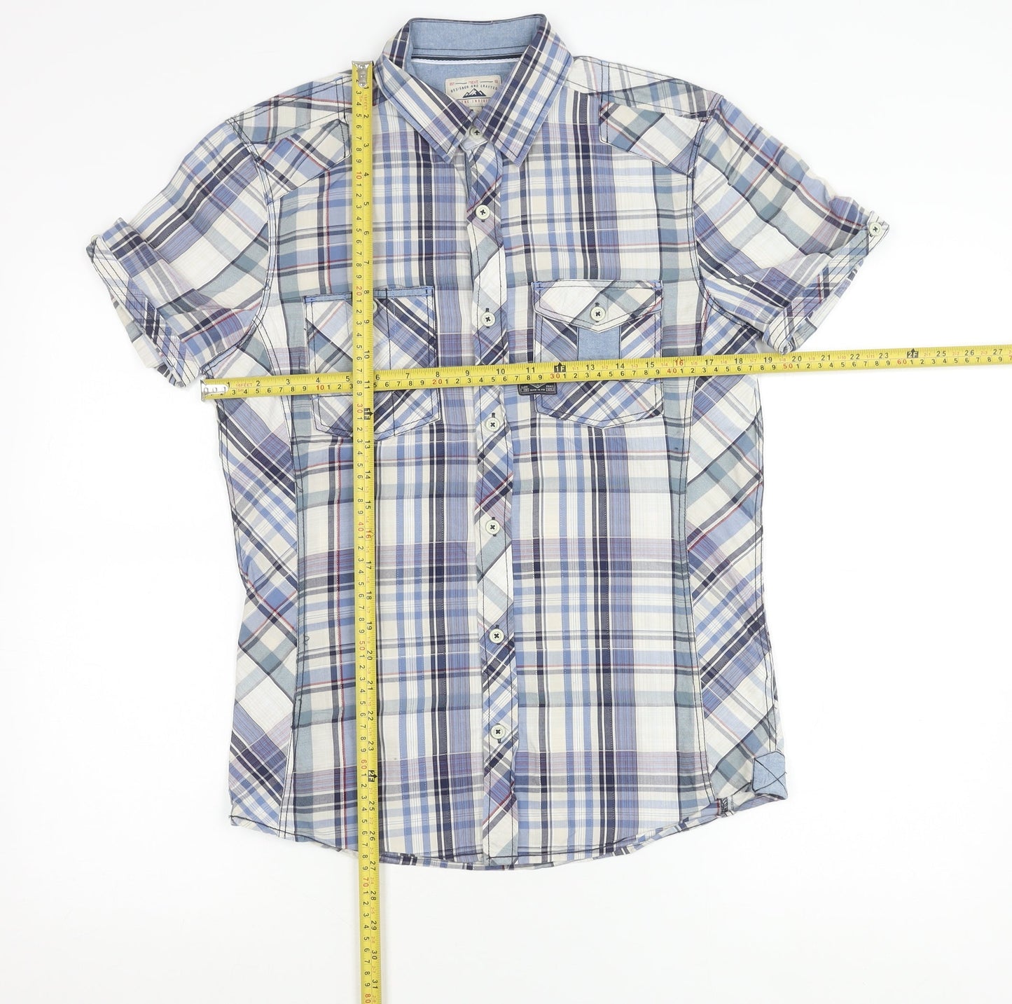 Next Men's Blue Check Short Sleeve Button Up Shirt Size S