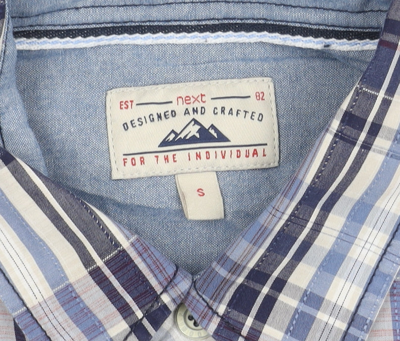 Next Men's Blue Check Short Sleeve Button Up Shirt Size S