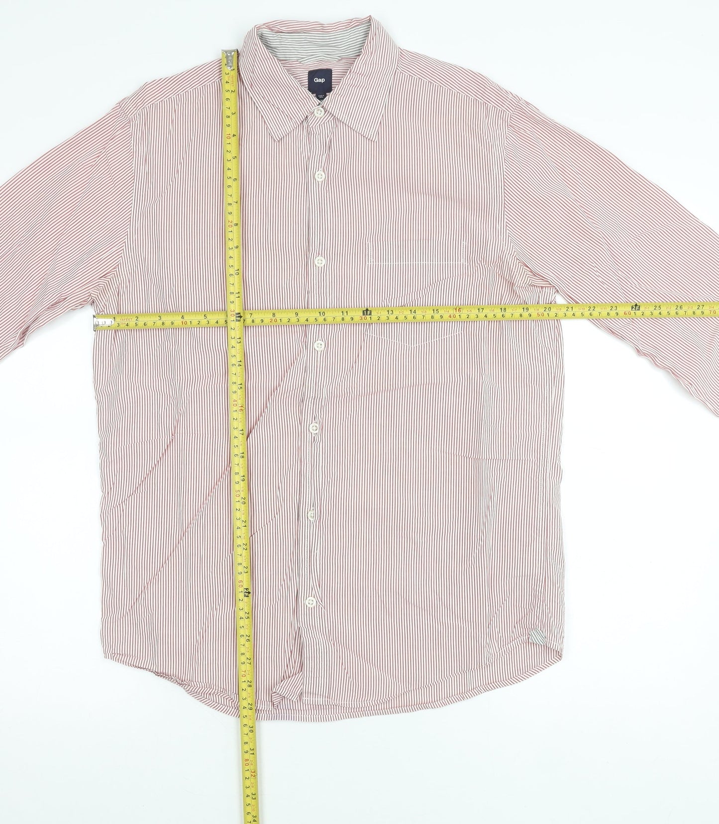 Gap Men’s Red Striped Cotton Button-Up Shirt Size M Regular Fit