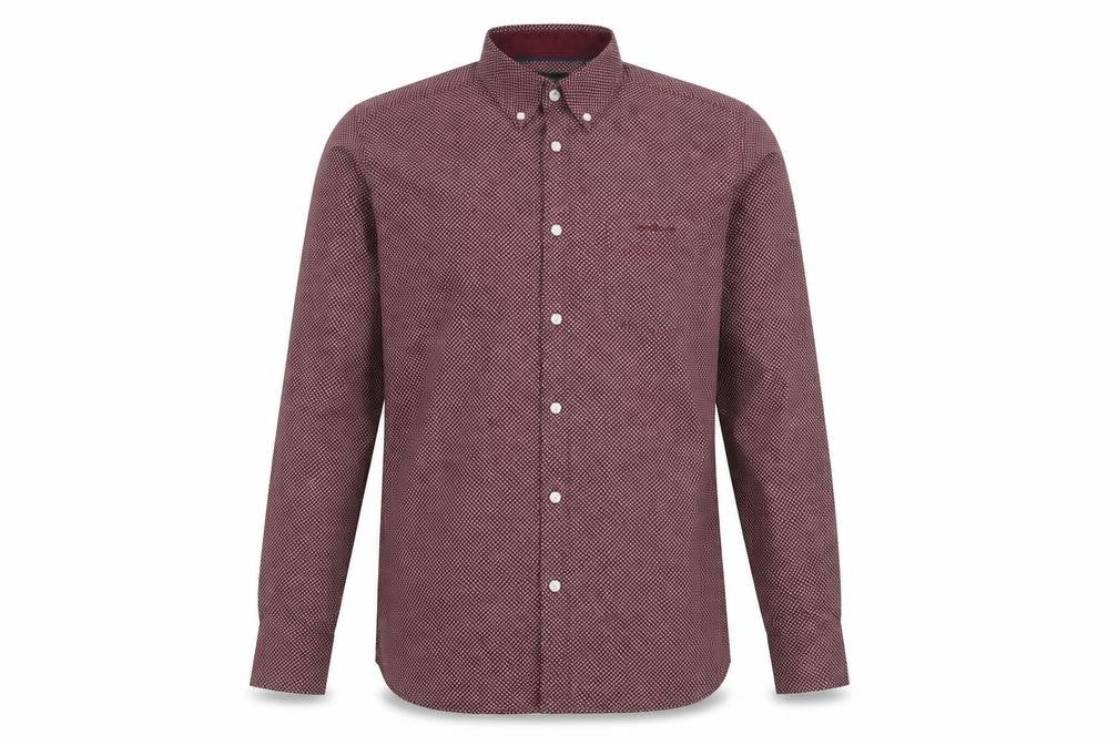 Pierre Cardin Men’s Red Geometric Long Sleeve Regular Fit Shirt S