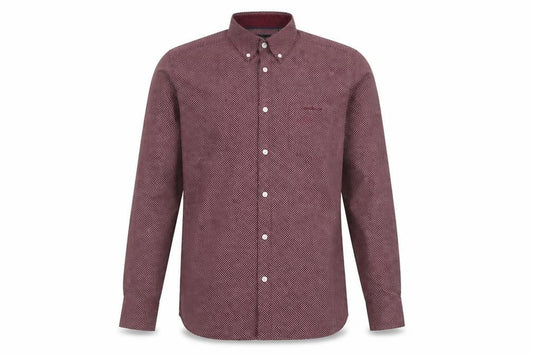Pierre Cardin Men’s Red Geometric Long Sleeve Regular Fit Shirt S