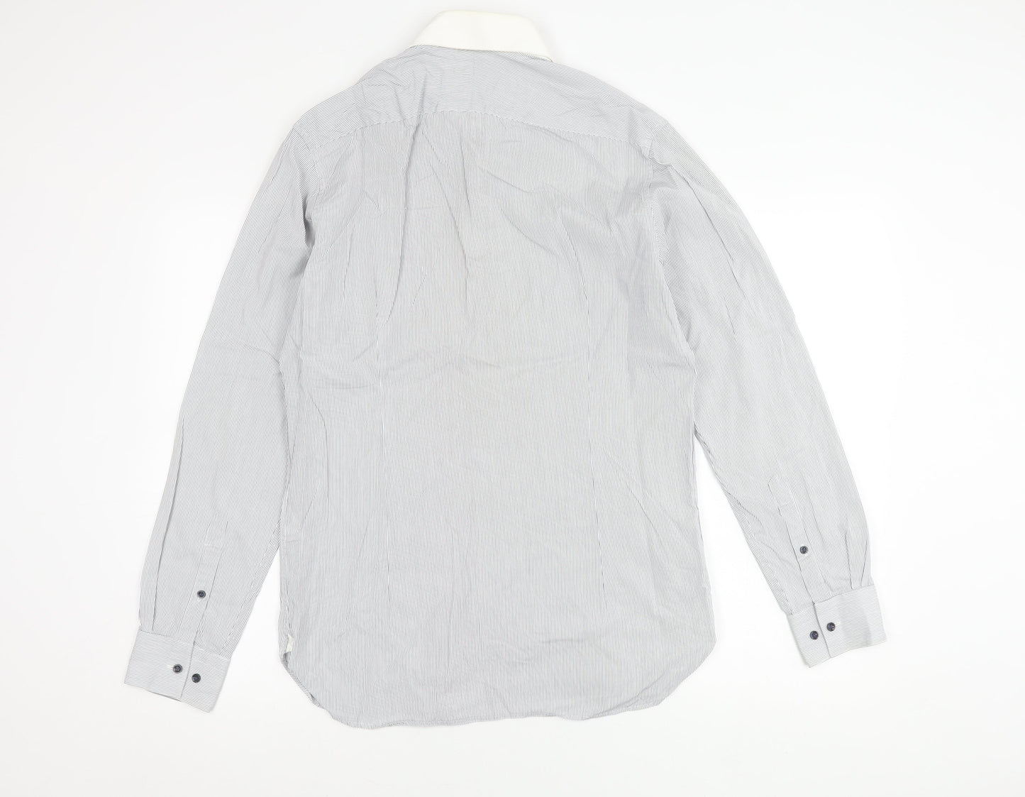 Reiss Men’s White Striped Long Sleeve Button-Up Shirt Size M