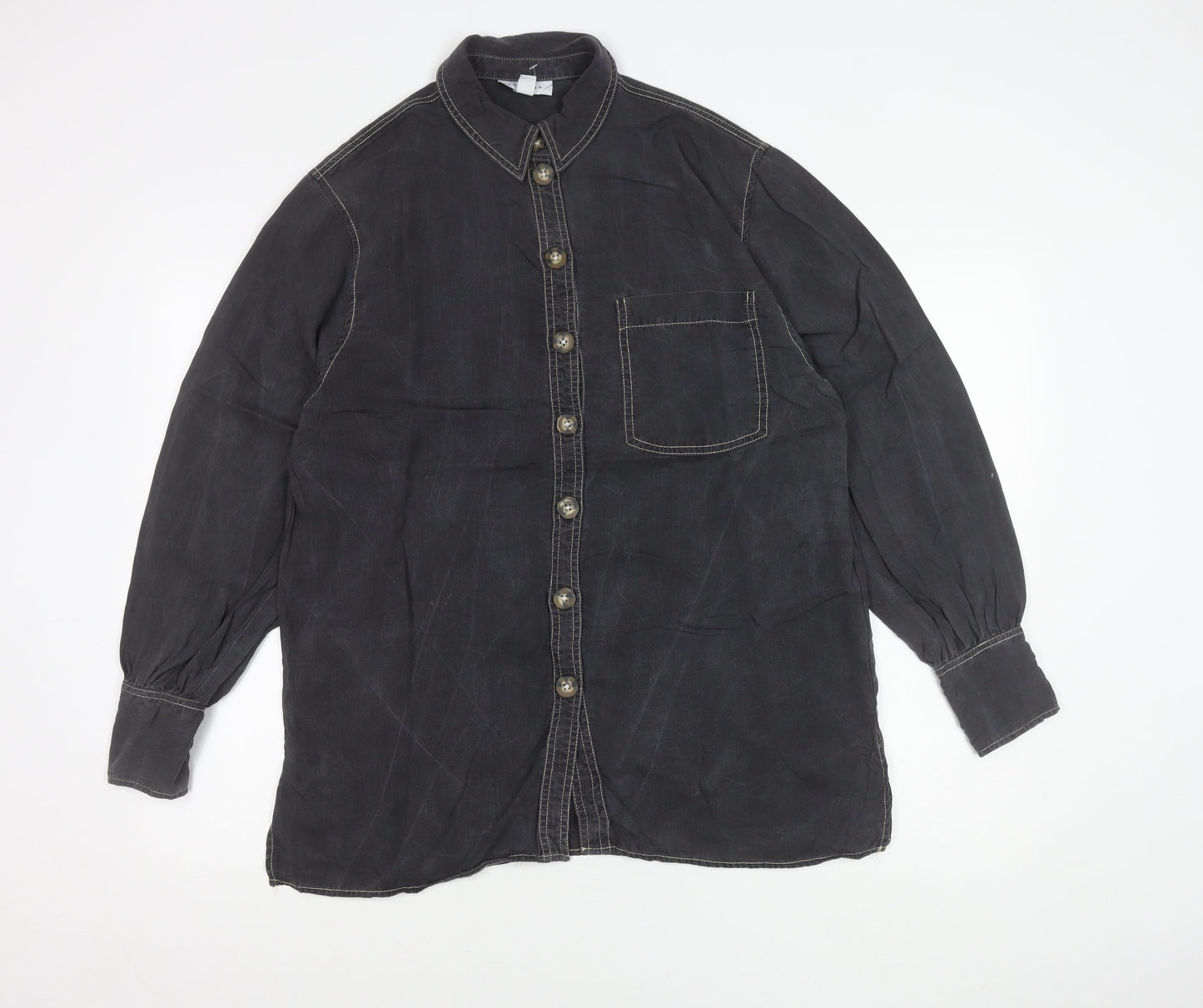 Topshop Womens Black Button-Up Shirt Long Sleeve UK 12 Casual