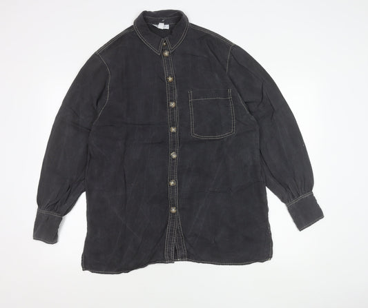 Topshop Womens Black Button-Up Shirt Long Sleeve UK 12 Casual