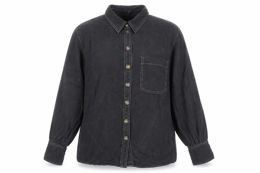 Topshop Womens Black Button-Up Shirt Long Sleeve UK 12 Casual