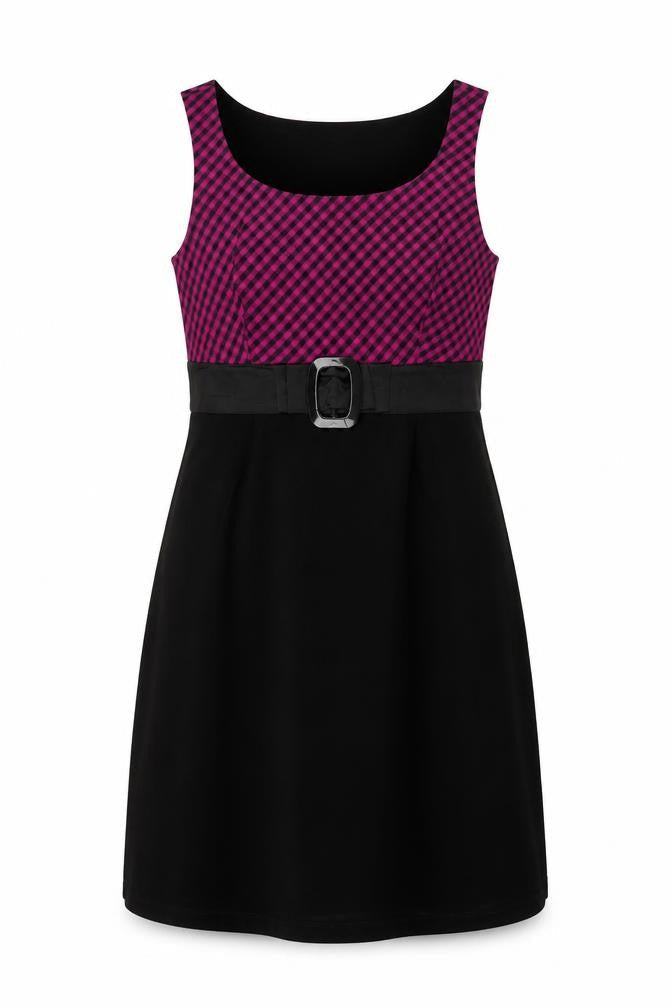 Annabelle Womens Black Pink Check Sheath Dress M Knee Length Belted
