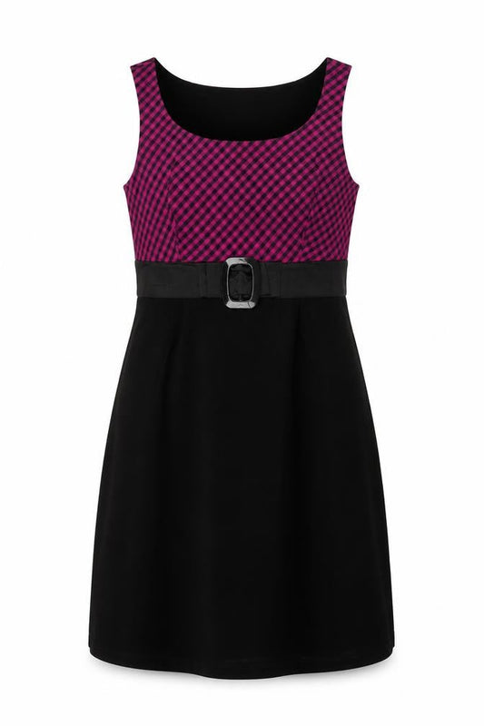 Annabelle Womens Black Pink Check Sheath Dress M Knee Length Belted