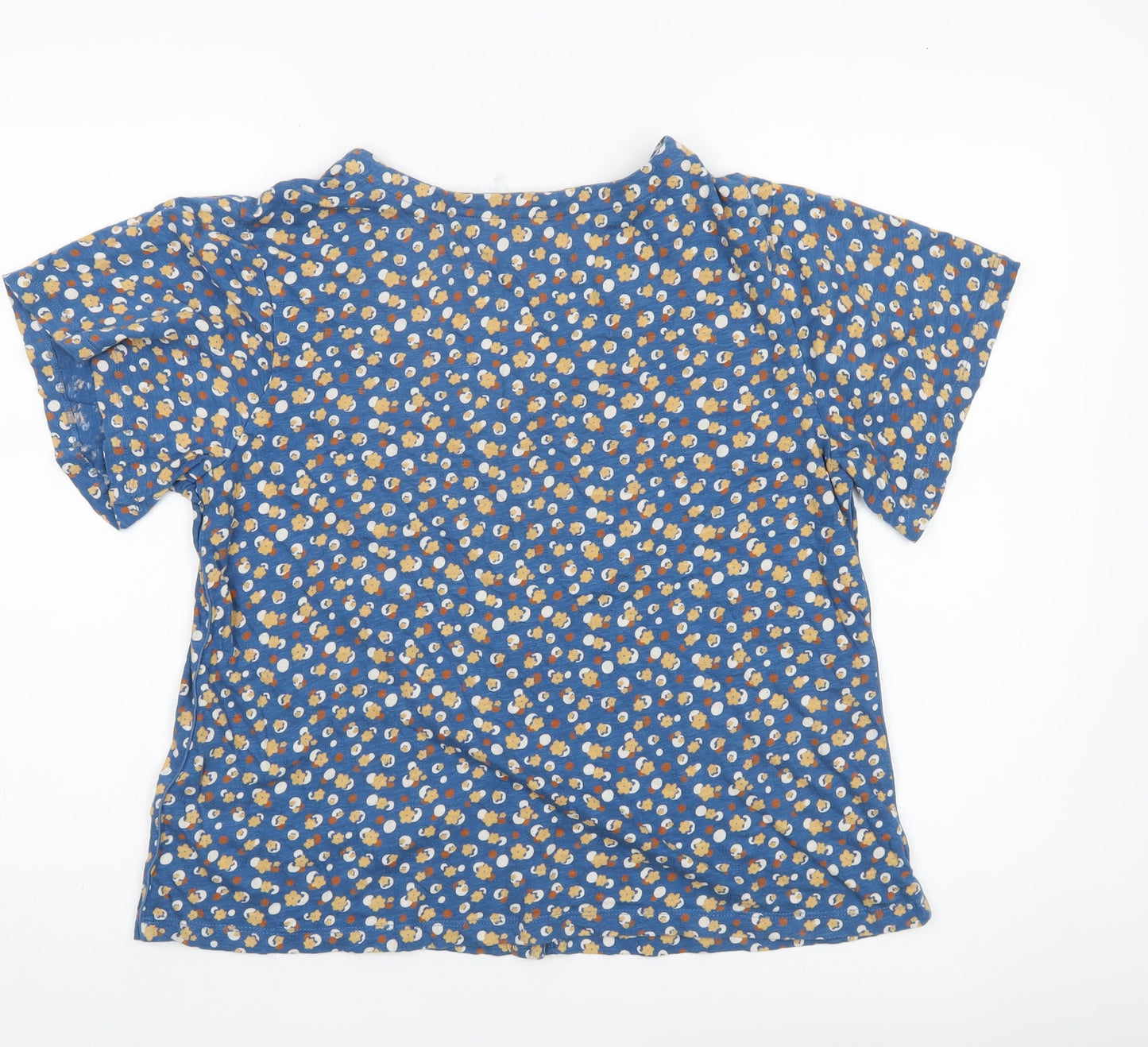 White Stuff Womens Blue Floral Cotton Blouse Size 10 V-Neck Short Sleeve