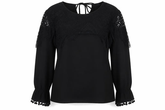 Boohoo Womens Black Lace Long Sleeve Tunic Blouse Size 12