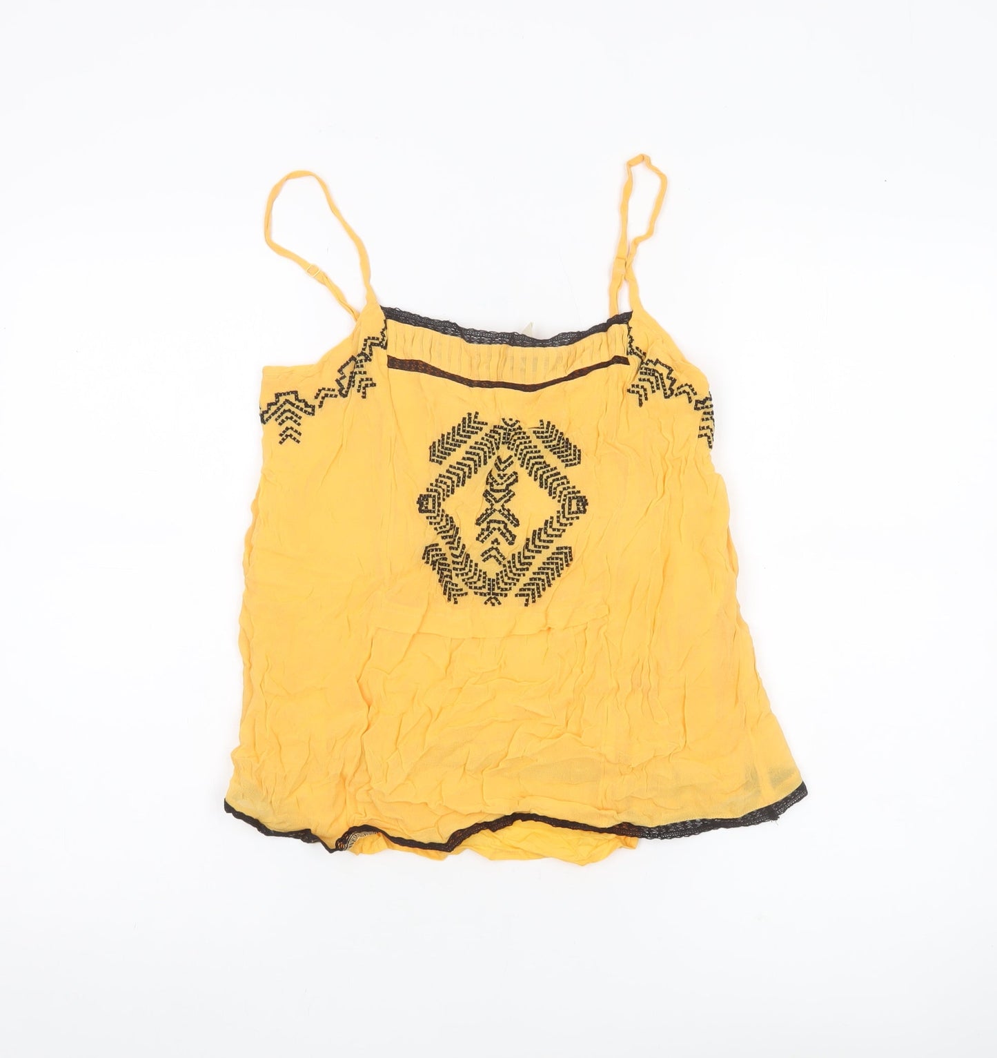Hush Womens Yellow Embroidered Camisole Spaghetti Strap Tank Top Size 8