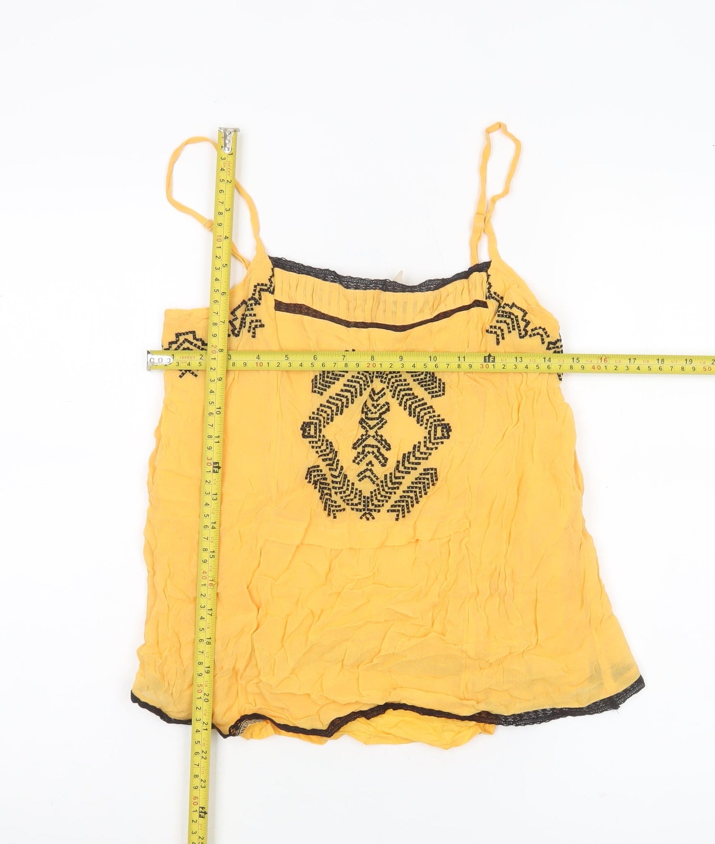 Hush Womens Yellow Embroidered Camisole Spaghetti Strap Tank Top Size 8