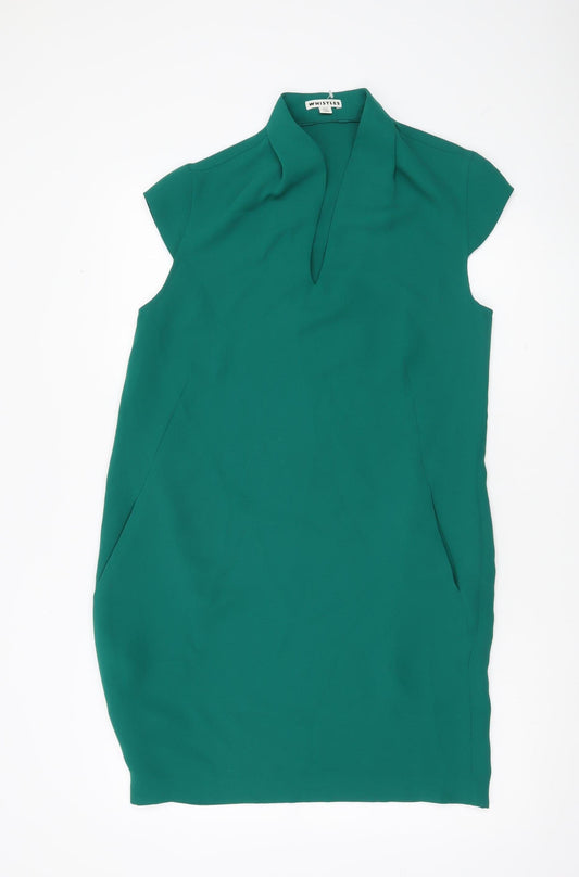 Whistles Women’s Green Shift Knee Length Dress Size 10 Short Sleeve