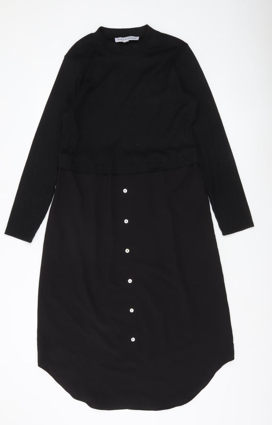 Emma & Michele Women’s Black Midi Shirt Dress M Long Sleeve