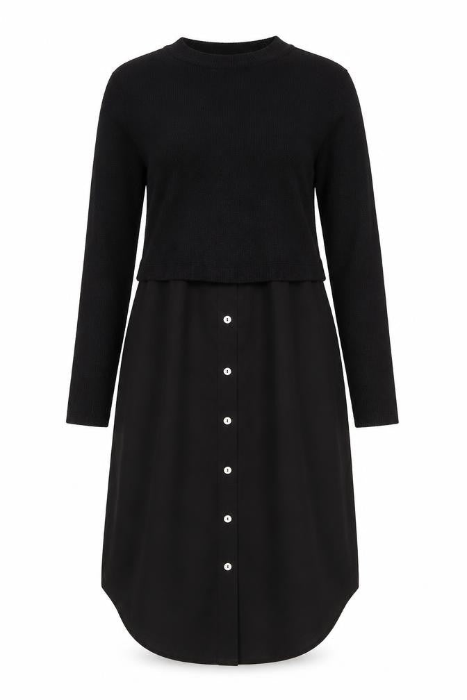 Emma & Michele Women’s Black Midi Shirt Dress M Long Sleeve