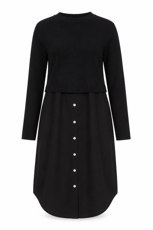 Emma & Michele Women’s Black Midi Shirt Dress M Long Sleeve