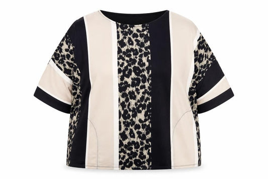 Bonmarché Women’s Black Beige Animal Stripe Tunic Blouse Size 18