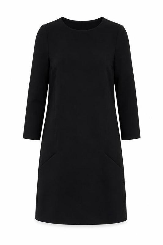 H&M Women Black XS Shift Dress Long Sleeve Round Neck