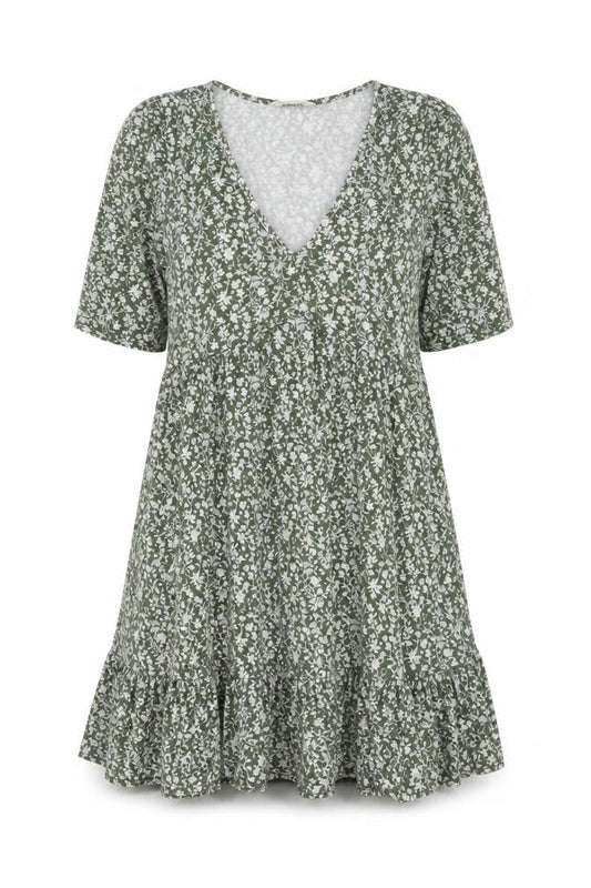 Miss Selfridge Women’s Green Floral V-Neck Wrap Dress Size 10