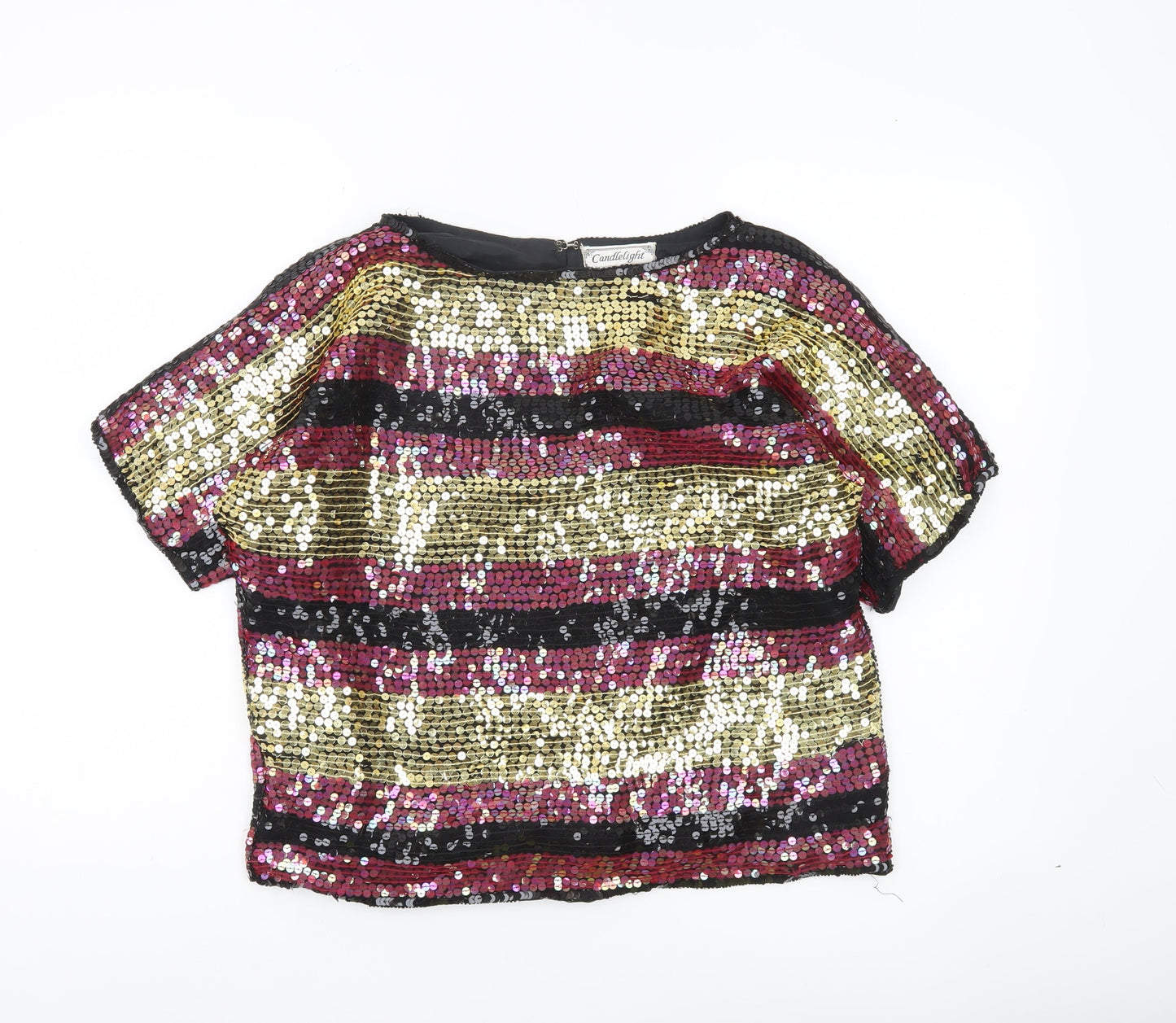 Candlelight Women Multicoloured Silk Sequin Blouse Size M Party Top