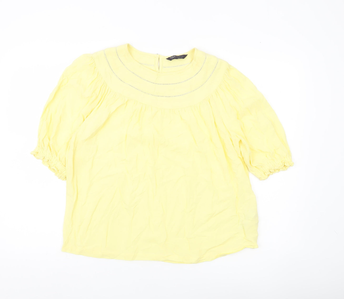 Marks and Spencer Womens Yellow Blouse Size 10 Tunic Puff Sleeve