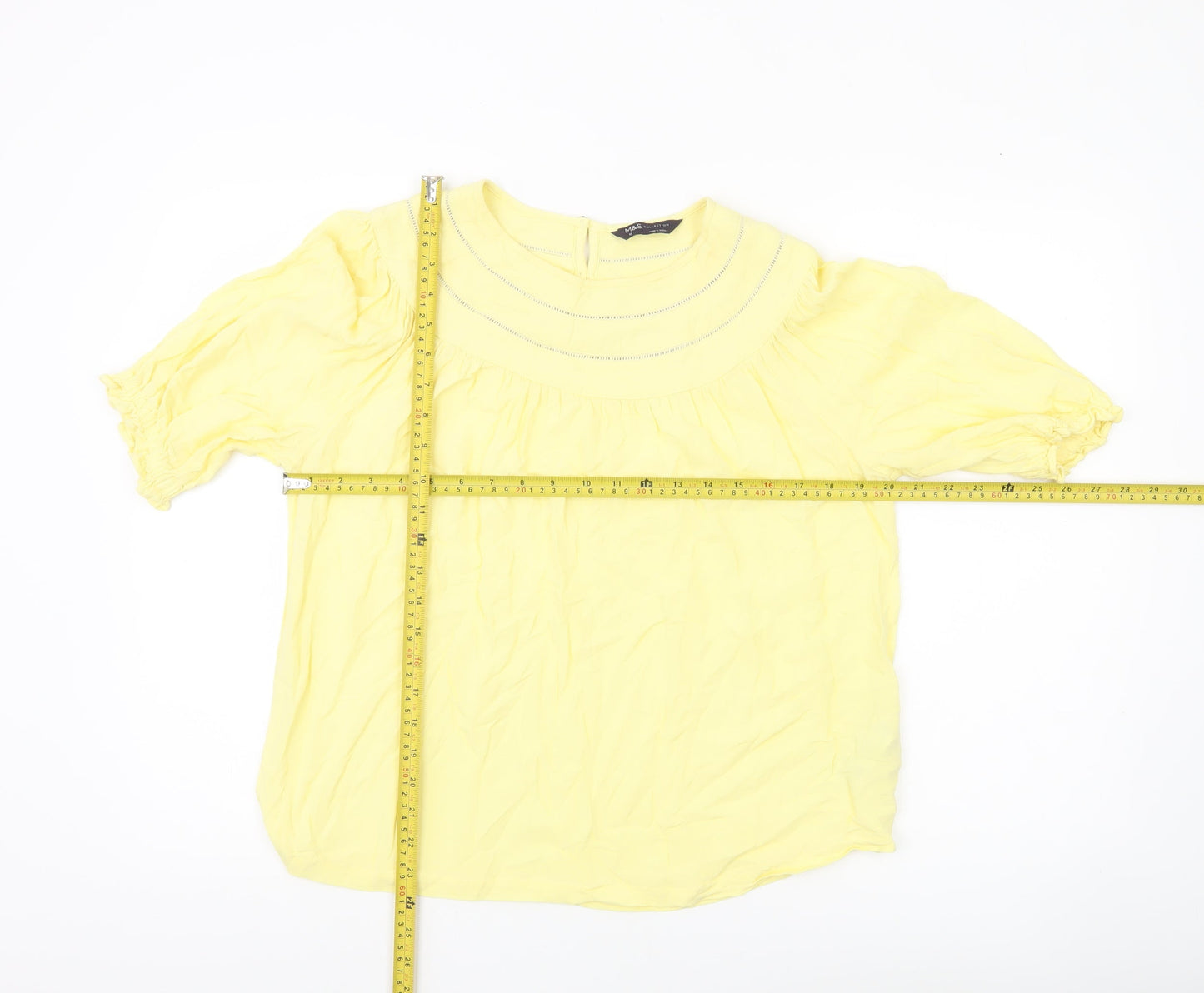 Marks and Spencer Womens Yellow Blouse Size 10 Tunic Puff Sleeve