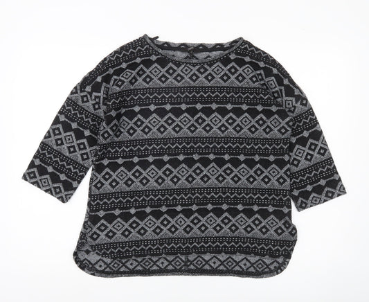 Next Womens Black Geometric Knit Tunic Top UK 12 3/4 Sleeve
