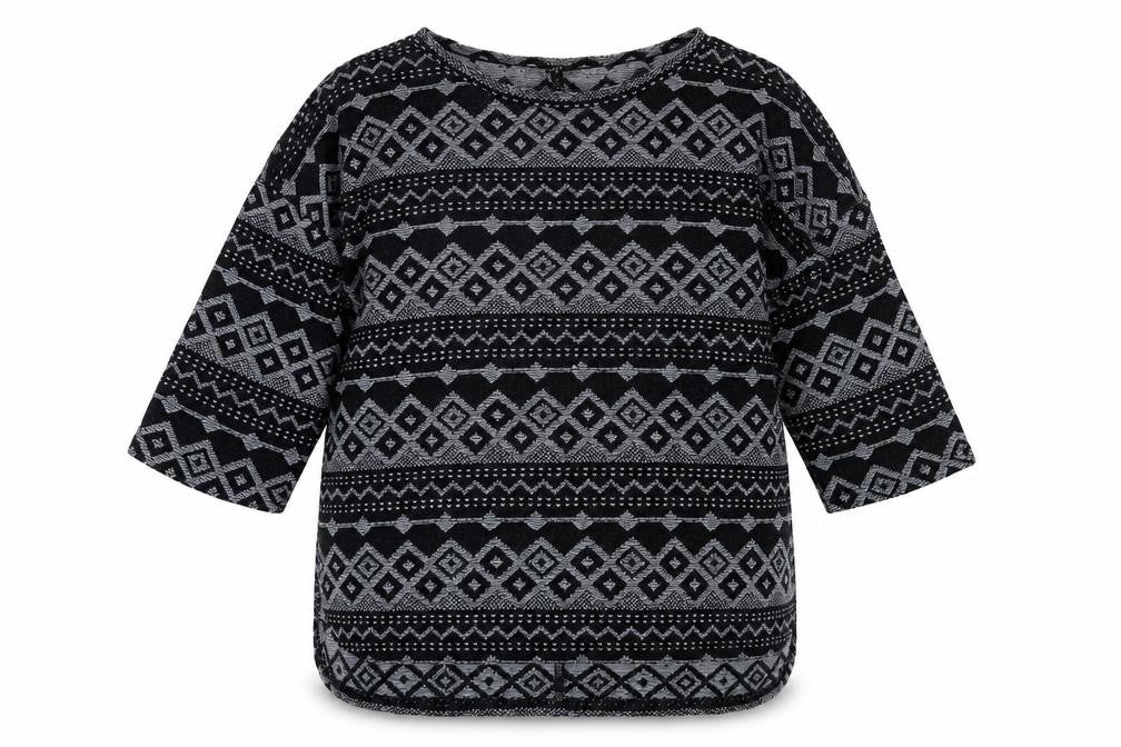 Next Womens Black Geometric Knit Tunic Top UK 12 3/4 Sleeve
