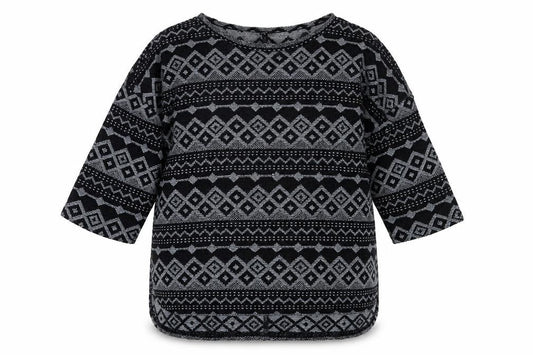 Next Womens Black Geometric Knit Tunic Top UK 12 3/4 Sleeve