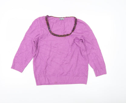 Marks & Spencer Women’s Purple Beaded Scoop Neck Pullover Jumper Size 16