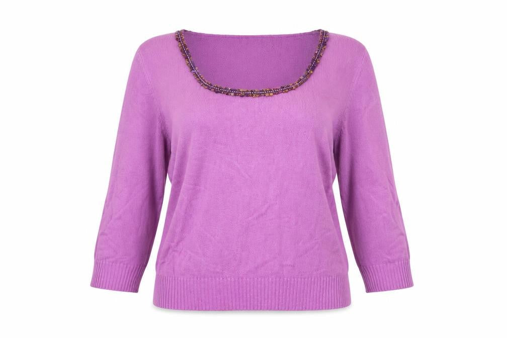 Marks & Spencer Women’s Purple Beaded Scoop Neck Pullover Jumper Size 16