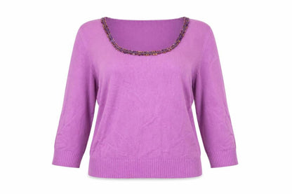 Marks & Spencer Women’s Purple Beaded Scoop Neck Pullover Jumper Size 16